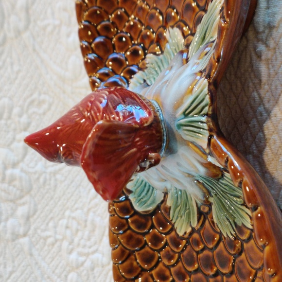 Vintage Dual Ceramic Pinecone Party Serving Nut & Candy Dish With Cardinal Bird - Picture 6 of 10
